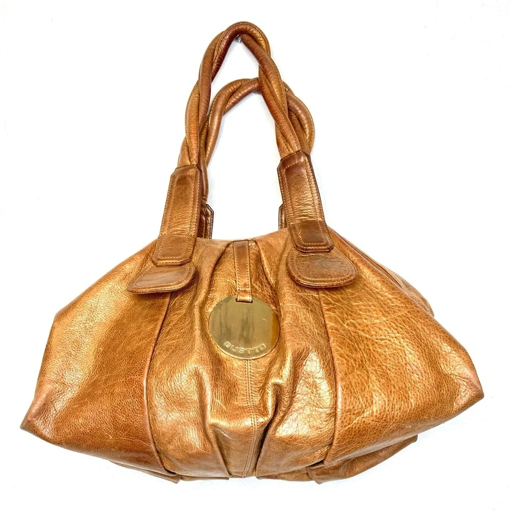 GUSTTO Cala Brown Bronze Leather Shoulder Satchel Bag Braided Straps - Picture 1 of 12